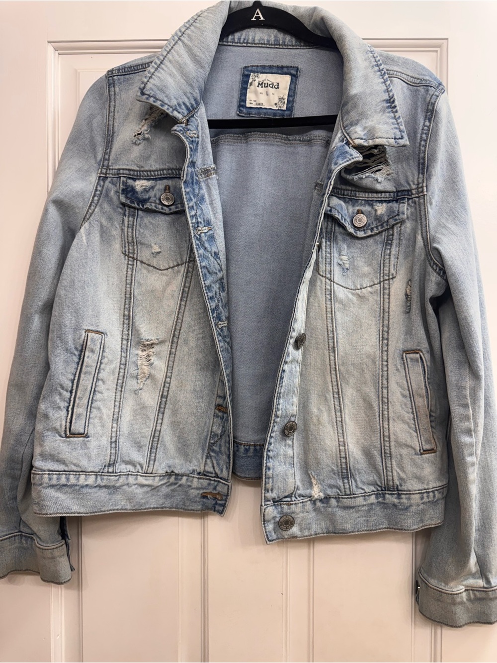 Mudd Light Wash Distressed Denim Trucker Jacket Size L